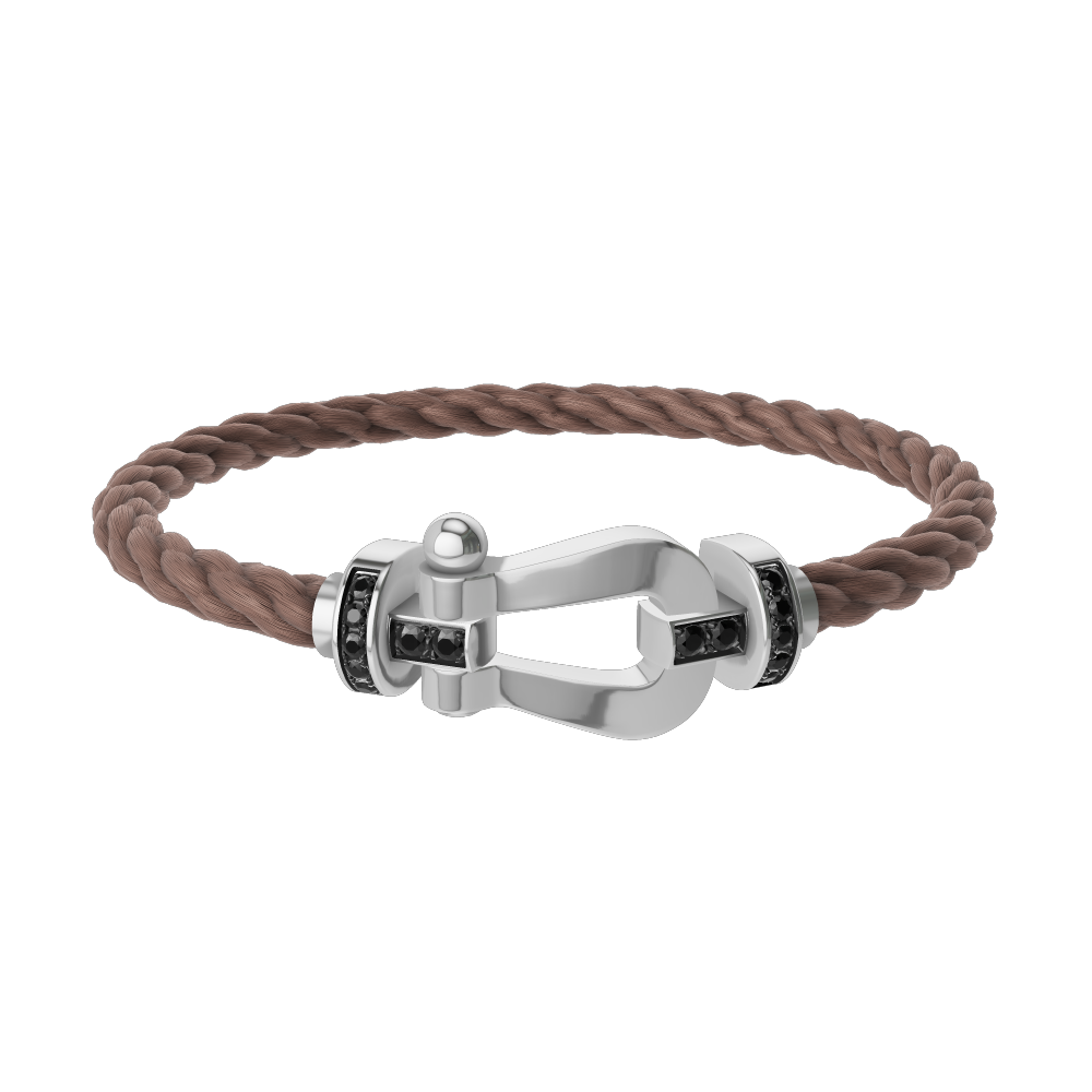 FRED FORCE 10 BRACELET Stainless steel and gold plating WHITE GOLD AND BLACK DIAMONDS LARGE MODEL