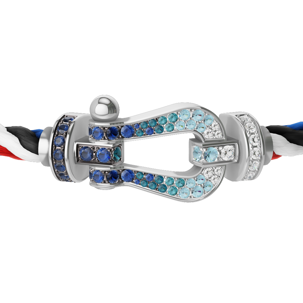 FRED FORCE 10 BRACELET LARGE MODEL Stainless steel and gold plating WHITE GOLD DIAMOND PAVED AND COLORED STONES