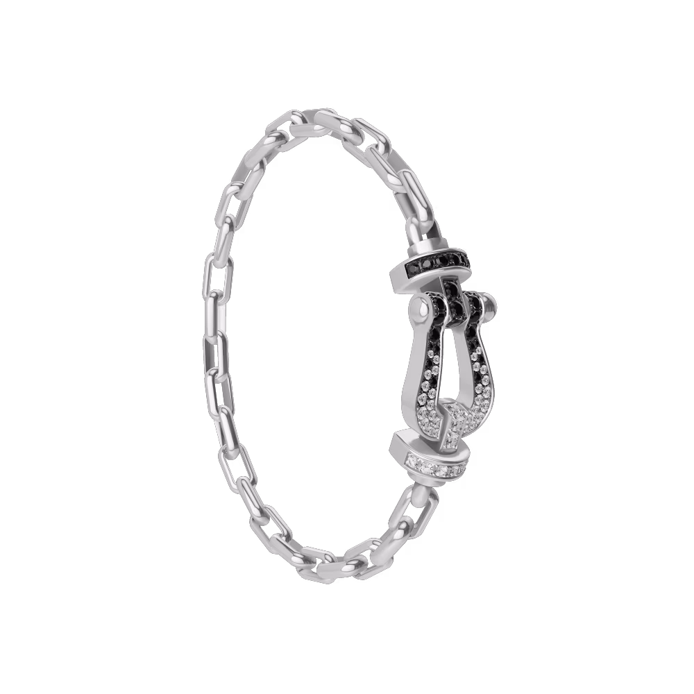 FRED Force 10 bracelet Stainless steel and gold plating white gold and black and white diamonds large model