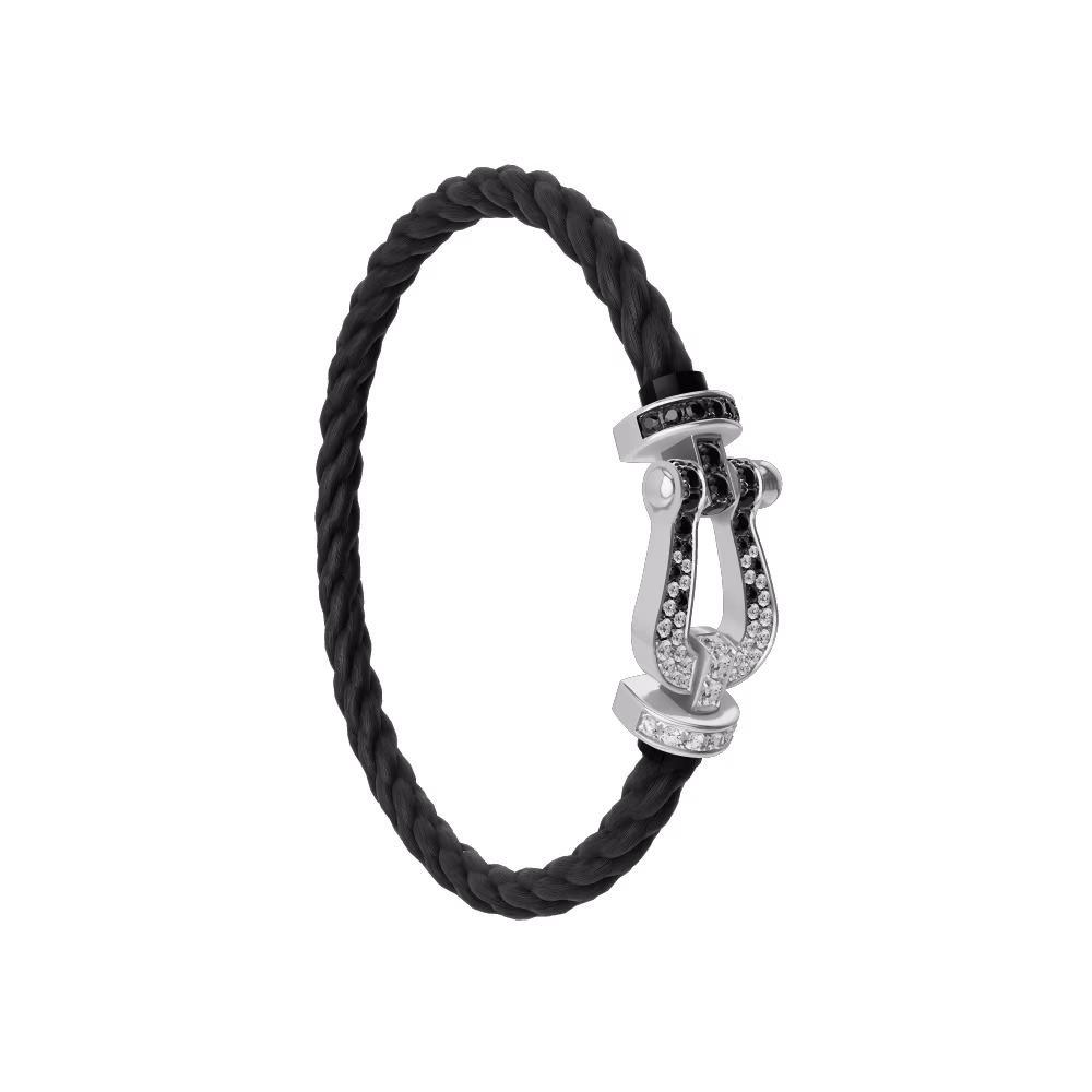 FRED FORCE 10 BRACELET Stainless steel and gold plating WHITE GOLD AND BLACK AND WHITE DIAMONDS LARGE MODEL