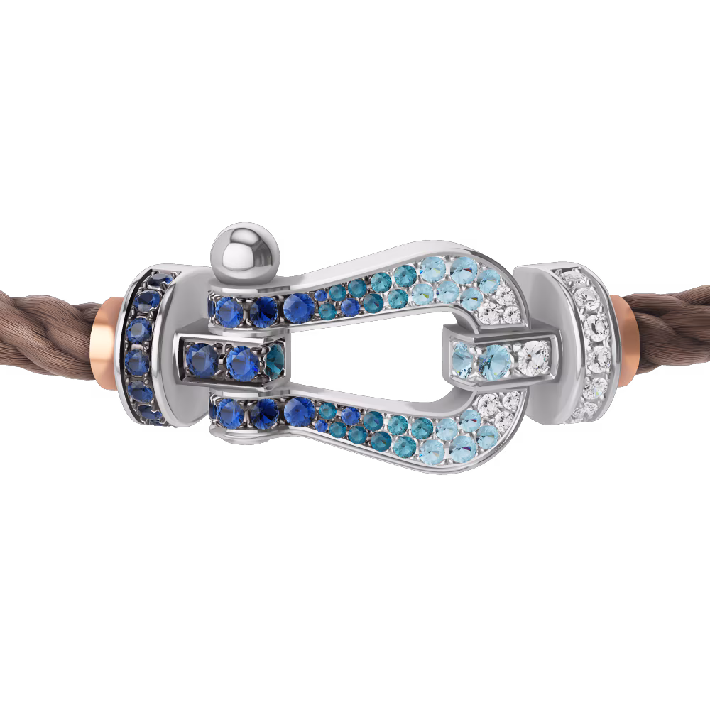 FRED FORCE 10 BRACELET LARGE MODEL Stainless steel and gold plating WHITE GOLD DIAMOND PAVED AND COLORED STONES