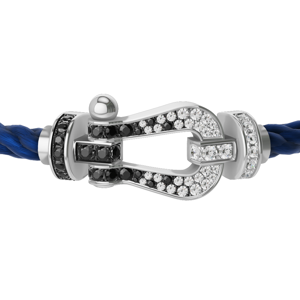 FRED FORCE 10 BRACELET Stainless steel and gold plating WHITE GOLD AND BLACK AND WHITE DIAMONDS LARGE MODEL