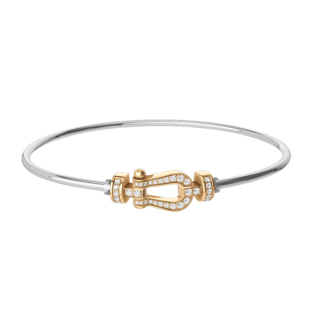 FRED FORCE 10 BRACELET Stainless steel and gold plating YELLOW GOLD AND DIAMONDS MEDIUM MODEL
