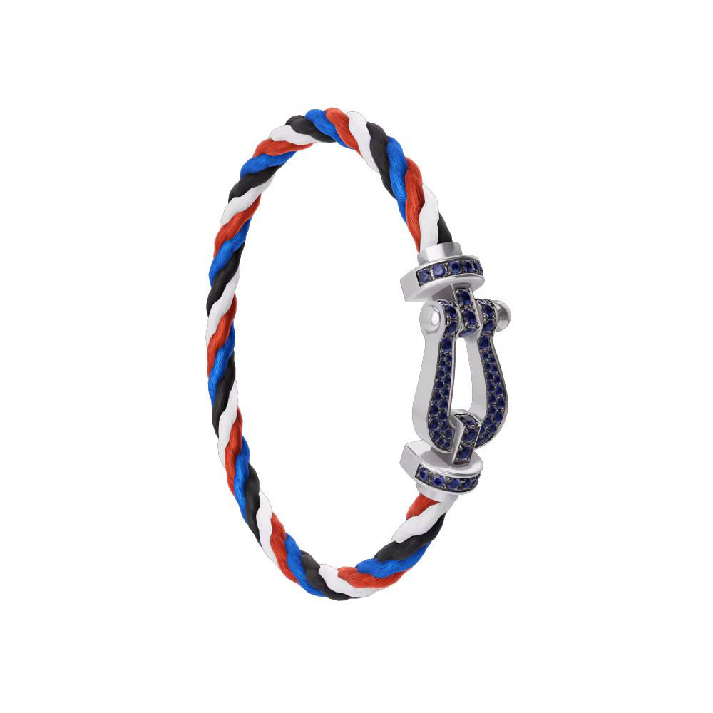 FRED FORCE 10 BRACELET Stainless steel and gold plating WHITE GOLD AND BLUE SAPPHIRES LARGE MODEL