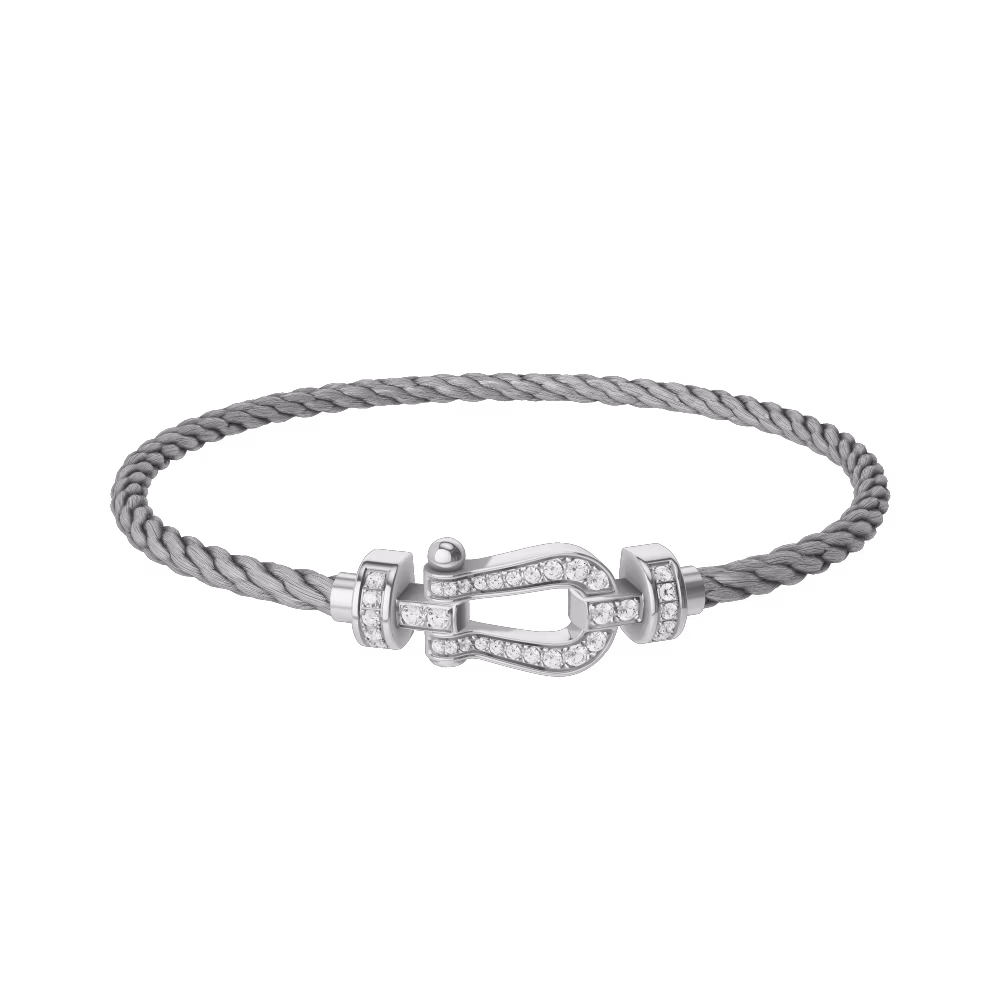 FRED FORCE 10 BRACELET Stainless steel and gold plating WHITE GOLD AND DIAMONDS MEDIUM MODEL