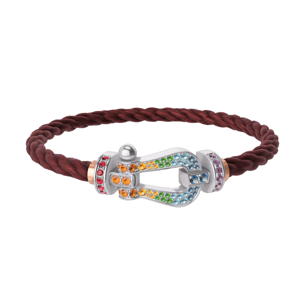 FRED FORCE 10 BRACELET Stainless steel and gold plating WHITE GOLD AND COLORED STONES LARGE MODEL