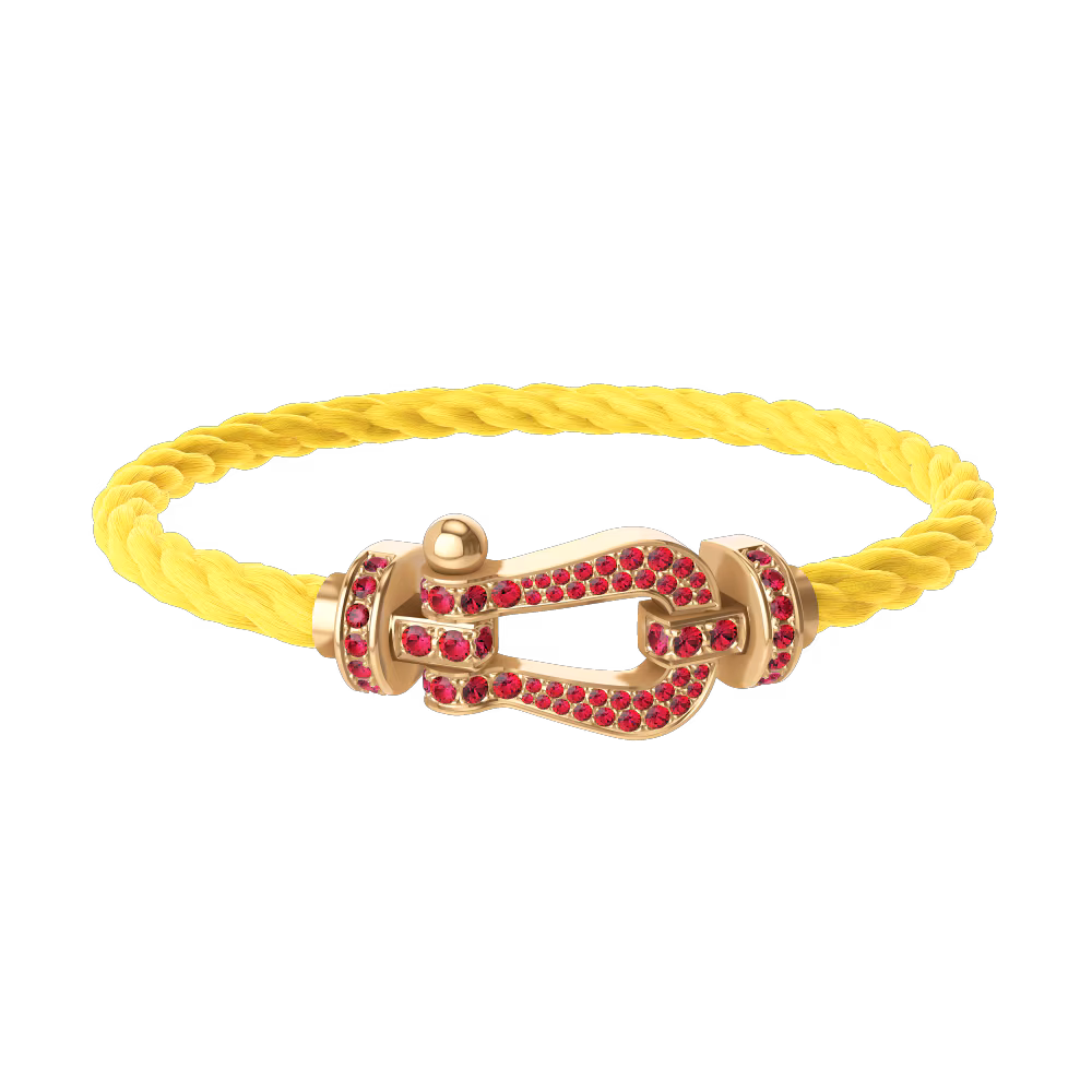 FRED FORCE 10 BRACELET Stainless steel and gold plating YELLOW GOLD AND RUBIS LARGE MODEL