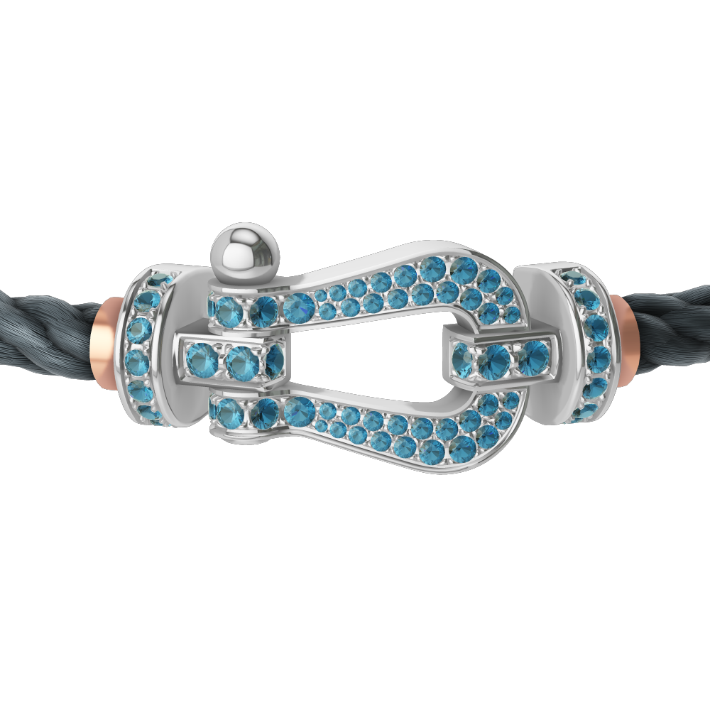 FRED FORCE 10 BRACELET LARGE MODEL Stainless steel and gold plating WHITE GOLD BLUE TOPAZ PAVED