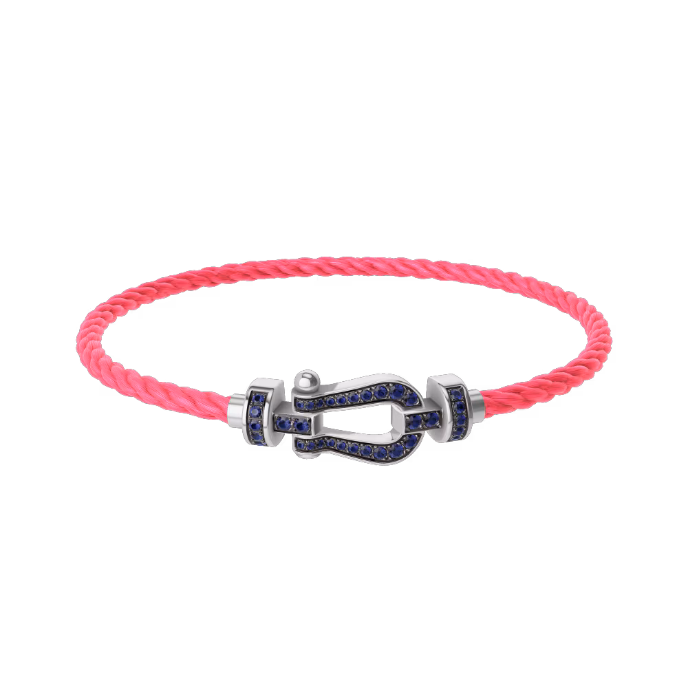 FRED FORCE 10 BRACELET Stainless steel and gold plating WHITE GOLD AND BLUE SAPPHIRES MEDIUM MODEL