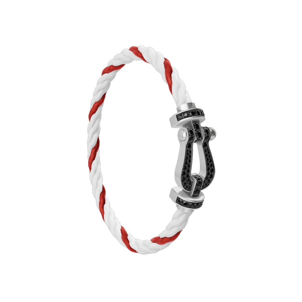 FRED FORCE 10 BRACELET Stainless steel and gold plating WHITE GOLD AND BLACK DIAMONDS LARGE MODEL