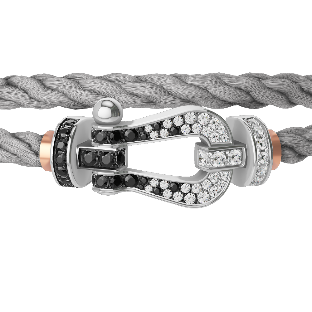 FRED FORCE 10 BRACELET Stainless steel and gold plating WHITE GOLD AND BLACK AND WHITE DIAMONDS LARGE MODEL