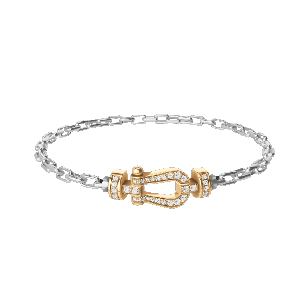 FRED FORCE 10 BRACELET Stainless steel and gold plating YELLOW GOLD AND DIAMONDS MEDIUM MODEL