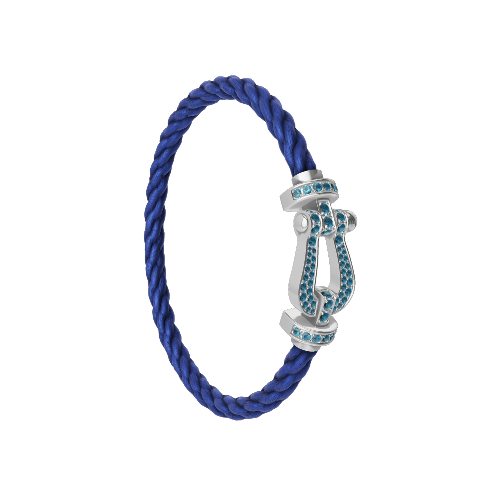 FRED FORCE 10 BRACELET LARGE MODEL Stainless steel and gold plating WHITE GOLD BLUE TOPAZ PAVED