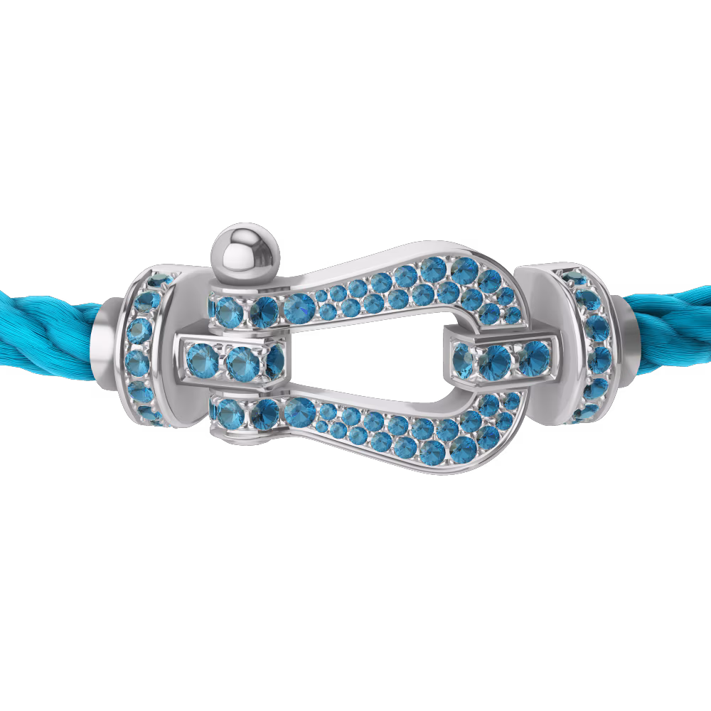 FRED FORCE 10 BRACELET LARGE MODEL Stainless steel and gold plating WHITE GOLD BLUE TOPAZ PAVED