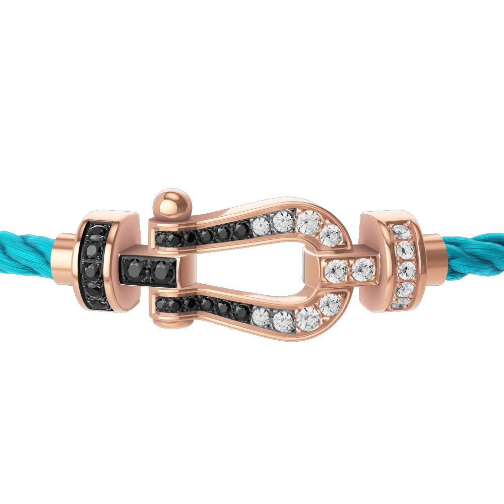 FRED FORCE 10 BRACELET Stainless steel and gold plating PINK GOLD AND BLACK AND WHITE DIAMONDS MEDIUM MODEL