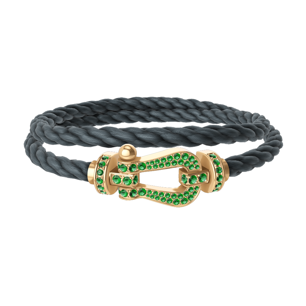 FRED FORCE 10 BRACELET Stainless steel and gold plating YELLOW GOLD AND EMERALDS LARGE MODEL