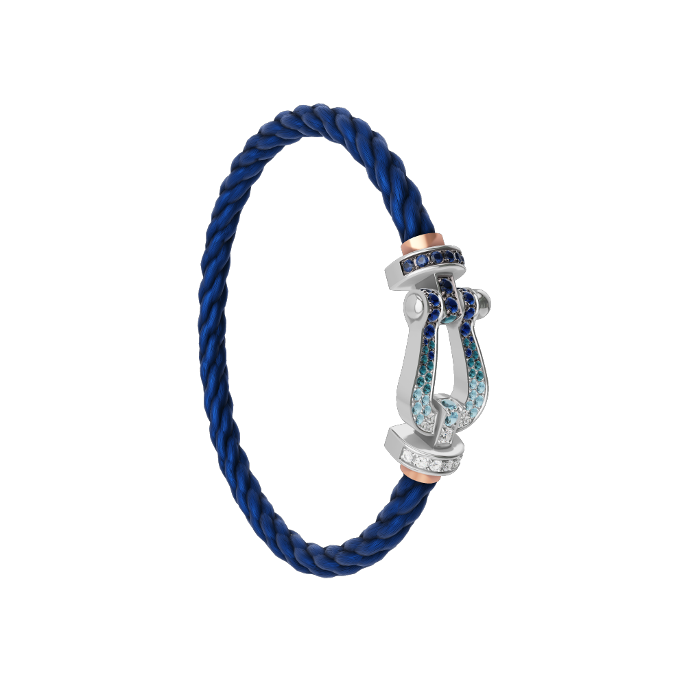 FRED FORCE 10 BRACELET LARGE MODEL Stainless steel and gold plating WHITE GOLD DIAMOND PAVED AND COLORED STONES