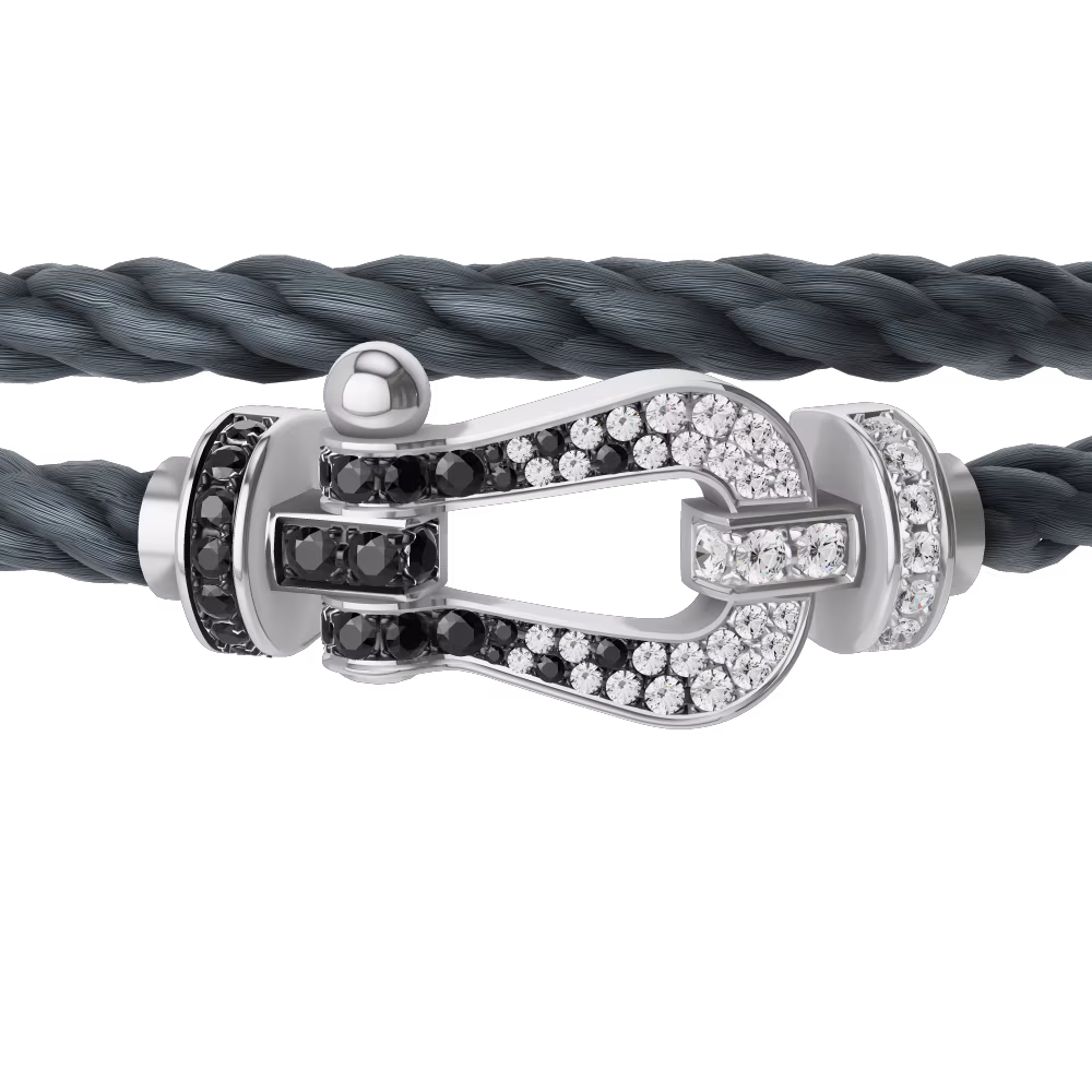 FRED FORCE 10 BRACELET Stainless steel and gold plating WHITE GOLD AND BLACK AND WHITE DIAMONDS LARGE MODEL