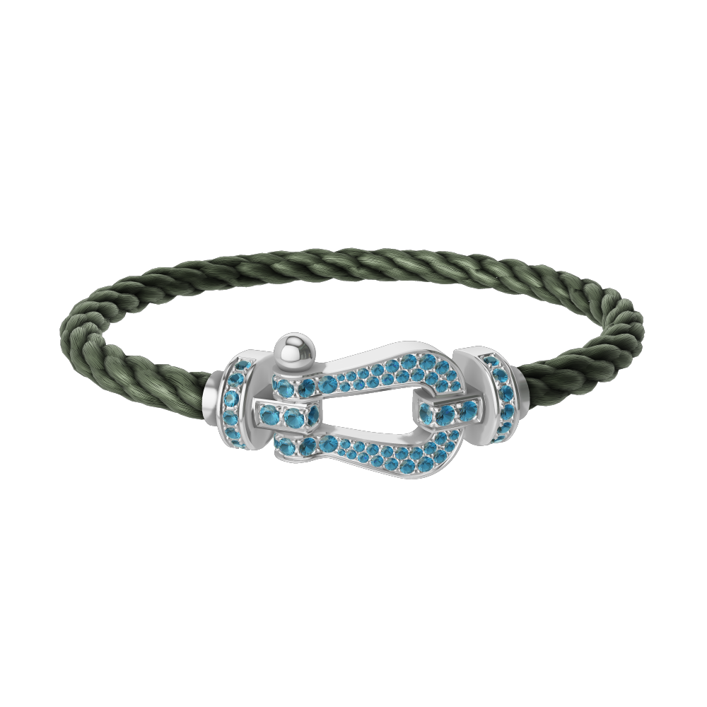 FRED FORCE 10 BRACELET LARGE MODEL Stainless steel and gold plating WHITE GOLD BLUE TOPAZ PAVED