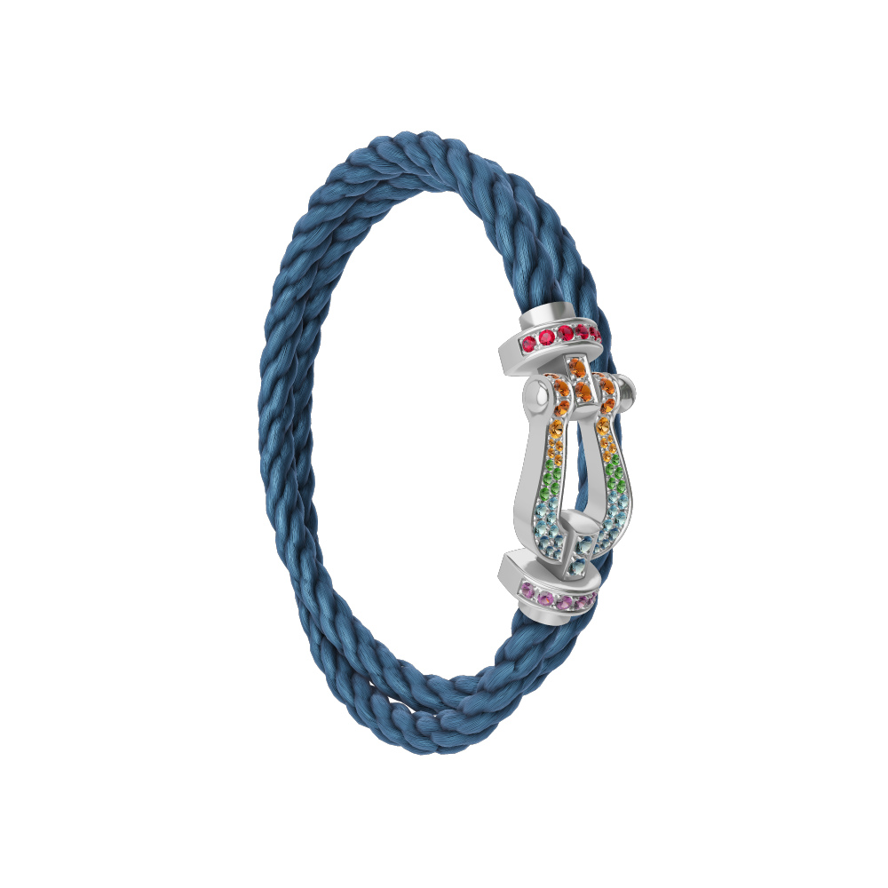 FRED FORCE 10 BRACELET Stainless steel and gold plating WHITE GOLD AND COLORED STONES LARGE MODEL