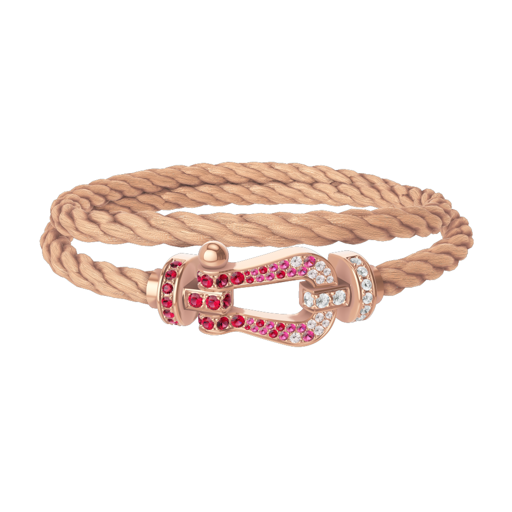 FRED FORCE 10 BRACELET Stainless steel and gold plating PINK GOLD AND SAPPHIRE, RUBIES, DIAMONDS LARGE MODEL