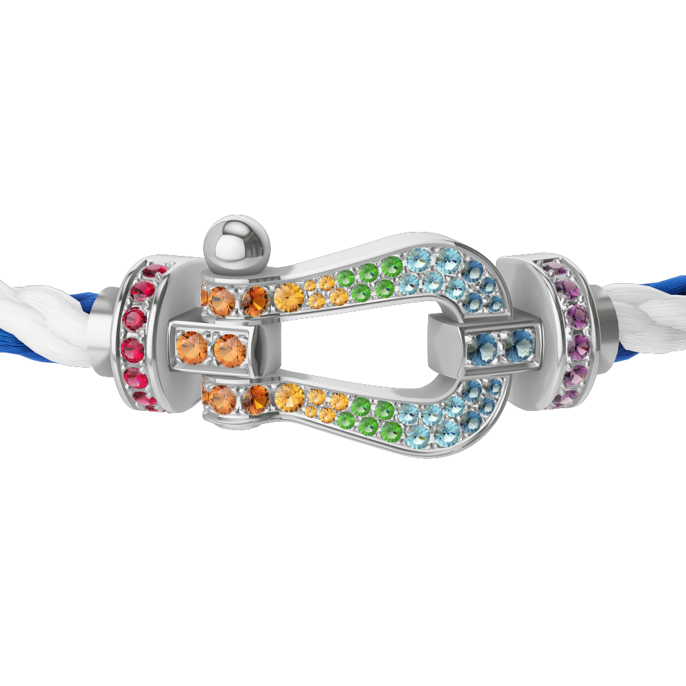 FRED FORCE 10 BRACELET Stainless steel and gold plating WHITE GOLD AND COLORED STONES LARGE MODEL