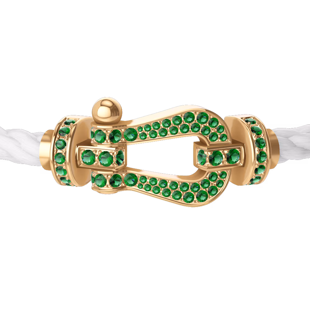 FRED FORCE 10 BRACELET Stainless steel and gold plating YELLOW GOLD AND EMERALDS LARGE MODEL