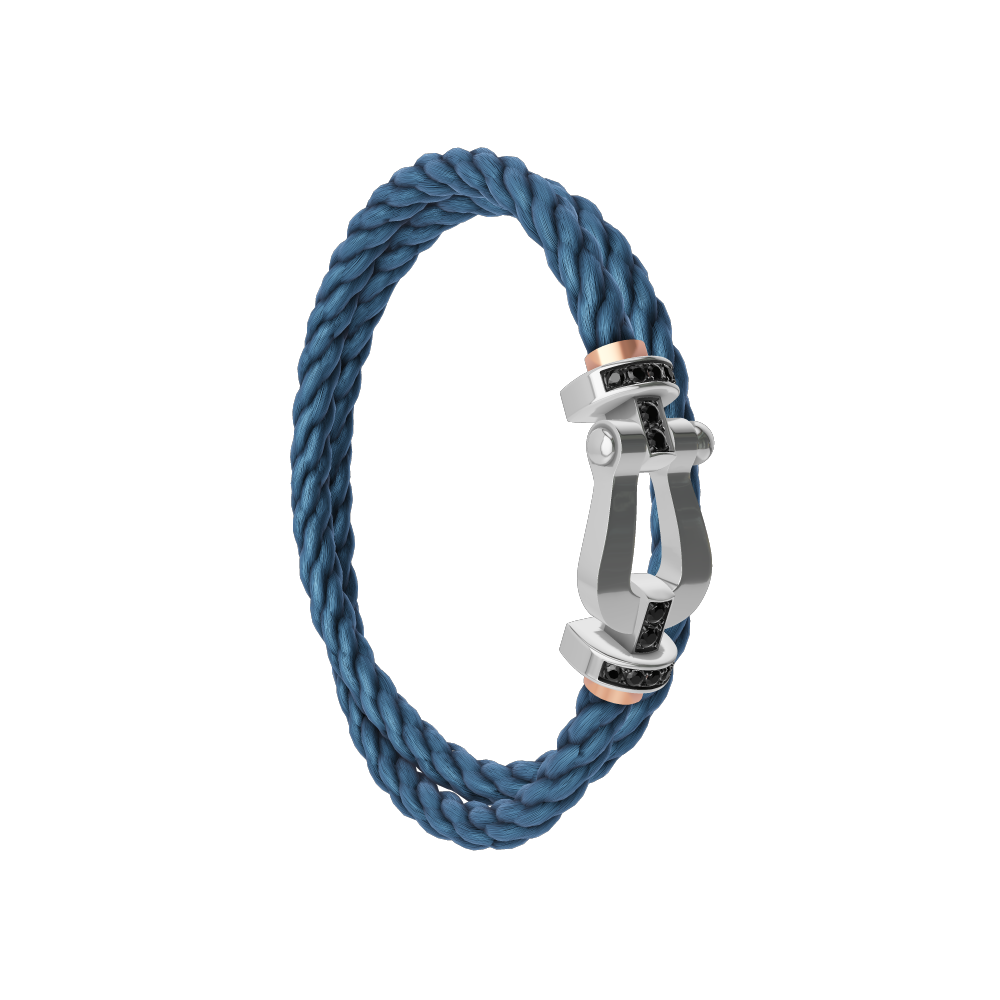 FRED FORCE 10 BRACELET Stainless steel and gold plating WHITE GOLD AND BLACK DIAMONDS LARGE MODEL