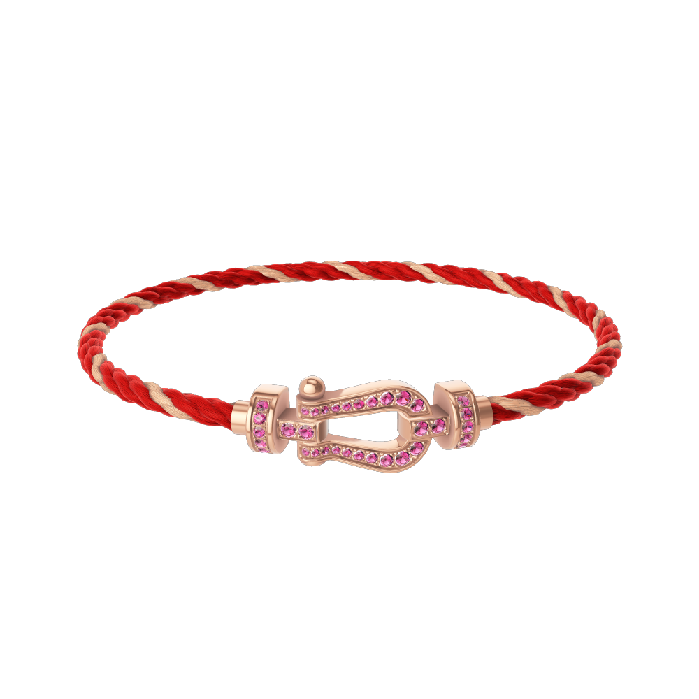 FRED FORCE 10 BRACELET Stainless steel and gold plating PINK GOLD AND PINK SAPPHIRES MEDIUM MODEL