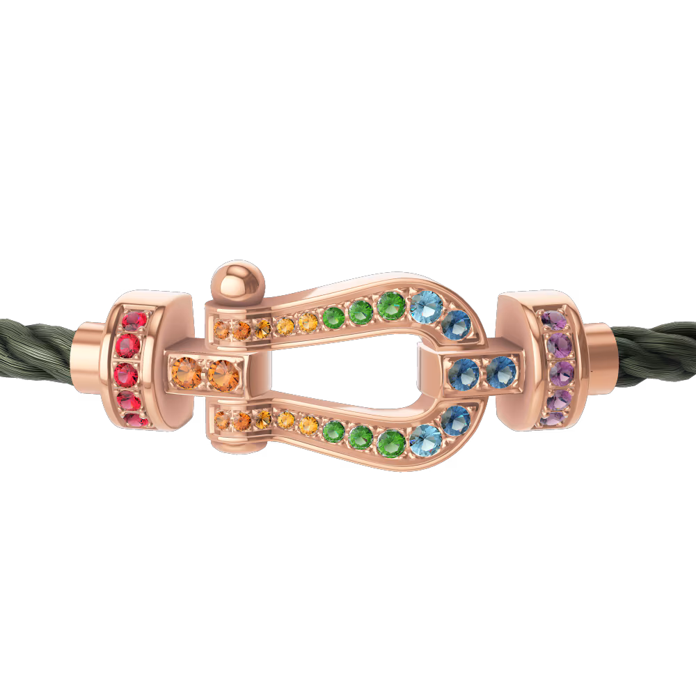 FRED FORCE 10 BRACELET Stainless steel and gold plating PINK GOLD AND COLORED STONES MEDIUM MODEL