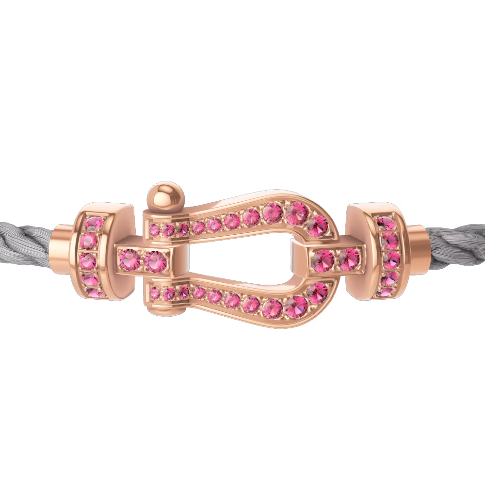 FRED FORCE 10 BRACELET Stainless steel and gold plating PINK GOLD AND PINK SAPPHIRES MEDIUM MODEL