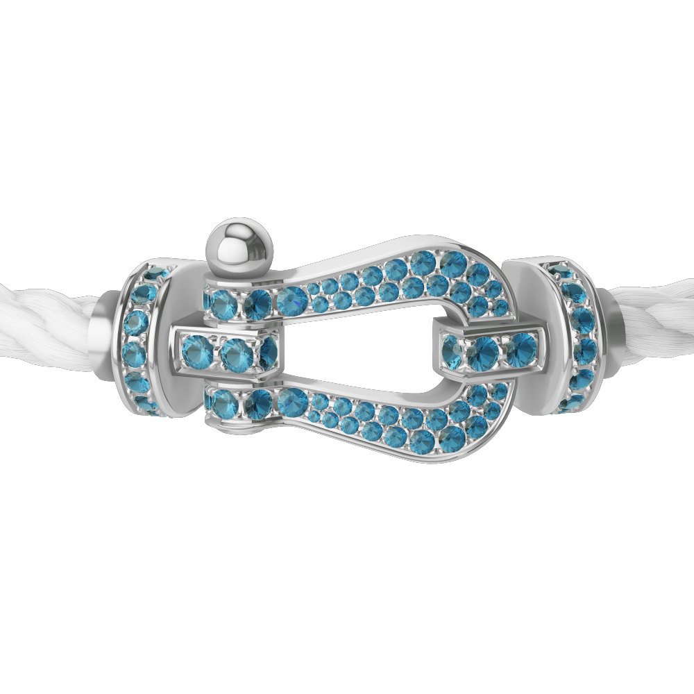 FRED FORCE 10 BRACELET LARGE MODEL Stainless steel and gold plating WHITE GOLD BLUE TOPAZ PAVED