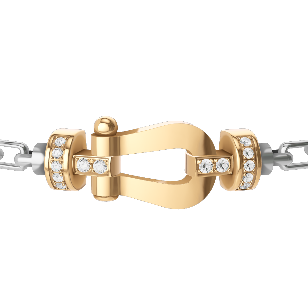 FRED FORCE 10 BRACELET Stainless steel and gold plating YELLOW GOLD AND DIAMONDS MEDIUM MODEL