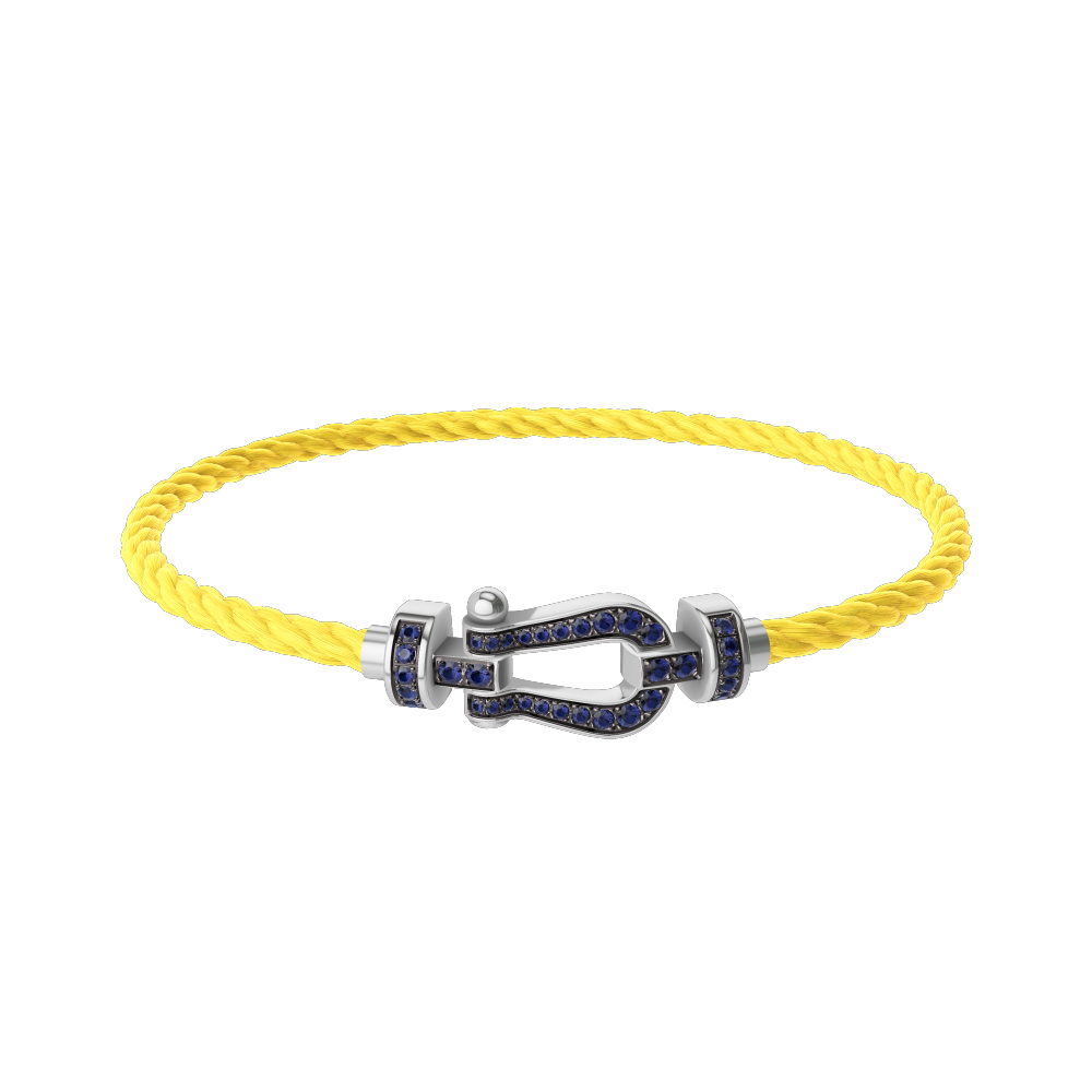 FRED FORCE 10 BRACELET Stainless steel and gold plating WHITE GOLD AND BLUE SAPPHIRES MEDIUM MODEL