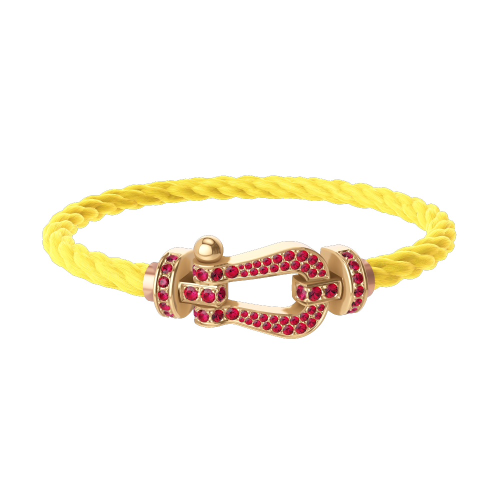 FRED FORCE 10 BRACELET Stainless steel and gold plating YELLOW GOLD AND RUBIS LARGE MODEL