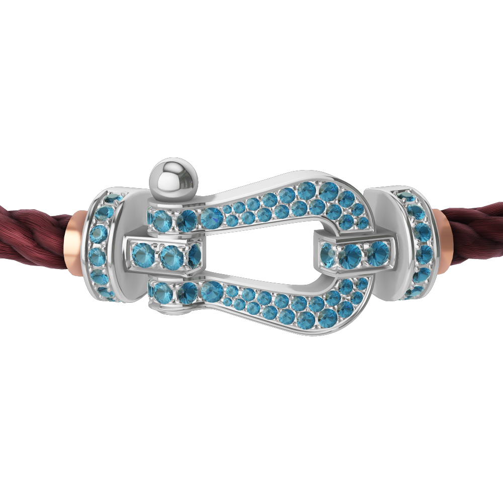 FRED FORCE 10 BRACELET LARGE MODEL Stainless steel and gold plating WHITE GOLD BLUE TOPAZ PAVED