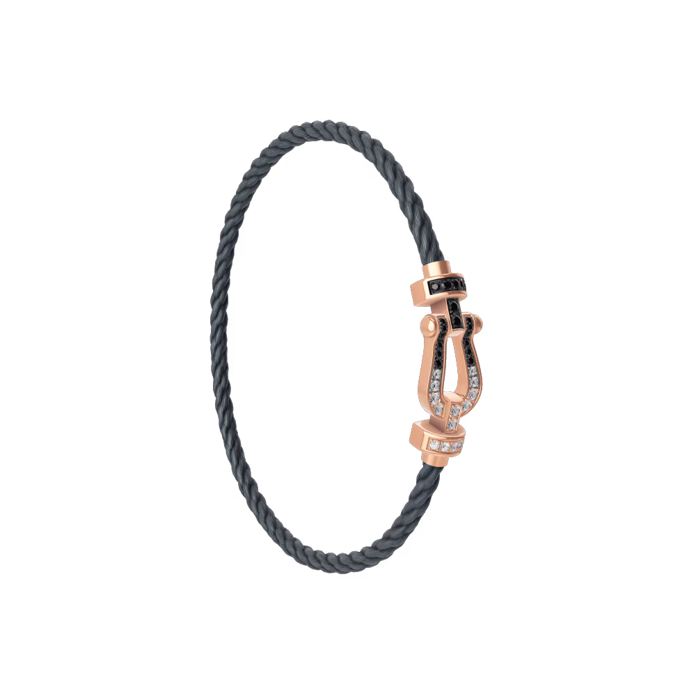 FRED FORCE 10 BRACELET Stainless steel and gold plating PINK GOLD AND BLACK AND WHITE DIAMONDS MEDIUM MODEL