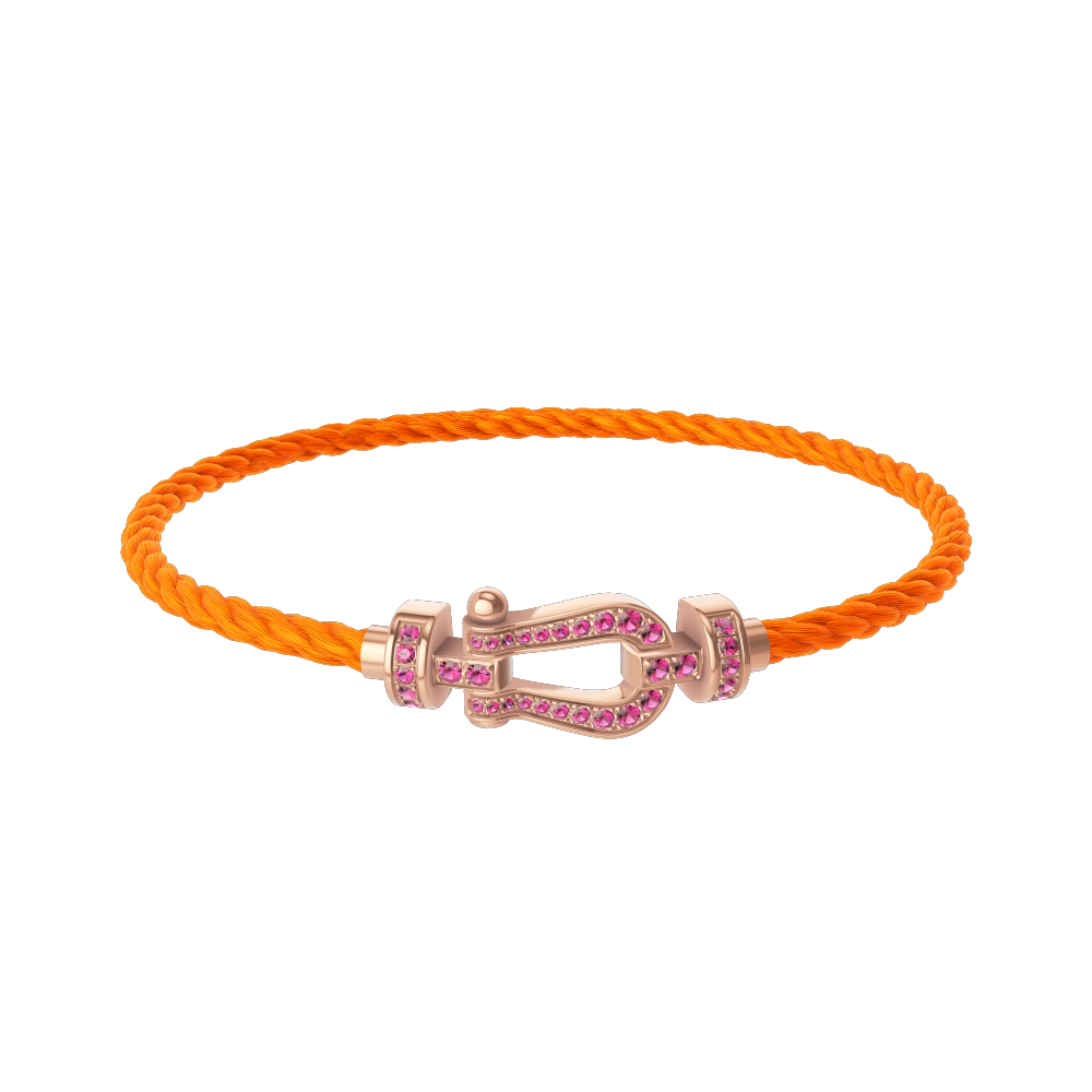FRED FORCE 10 BRACELET Stainless steel and gold plating PINK GOLD AND PINK SAPPHIRES MEDIUM MODEL