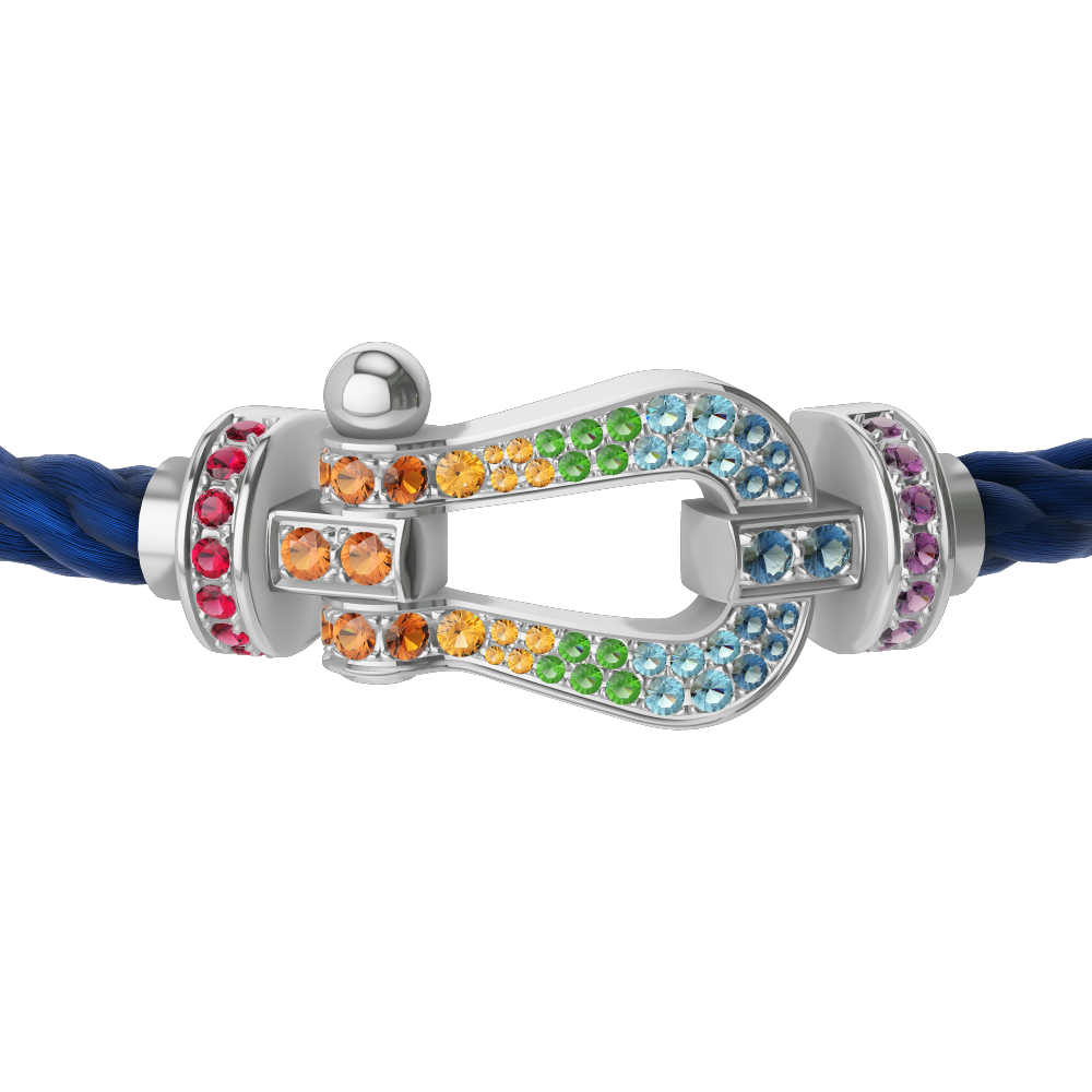 FRED FORCE 10 BRACELET Stainless steel and gold plating WHITE GOLD AND COLORED STONES LARGE MODEL