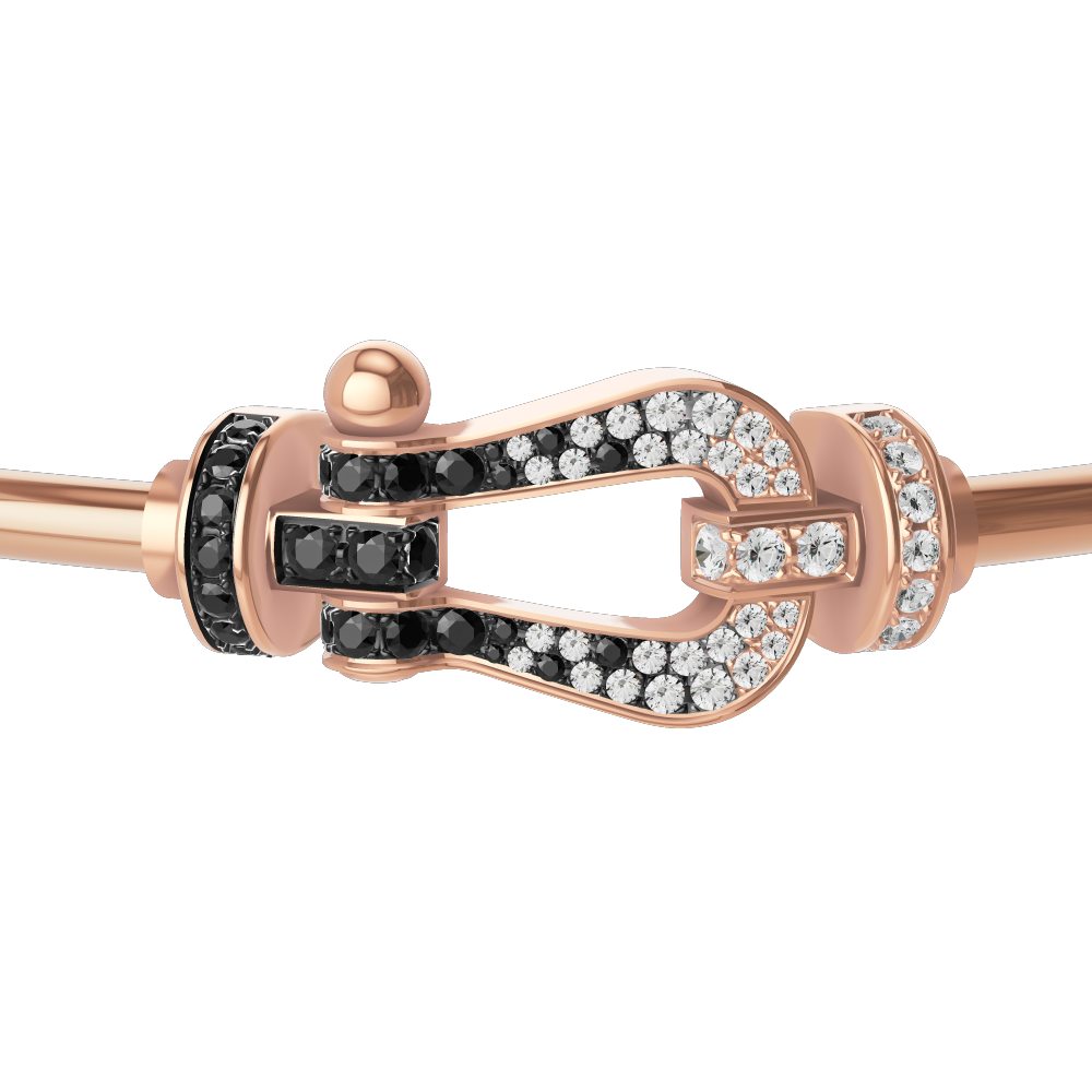 FRED FORCE 10 BRACELET Stainless steel and gold plating PINK GOLD AND BLACK AND WHITE DIAMONDS LARGE MODEL