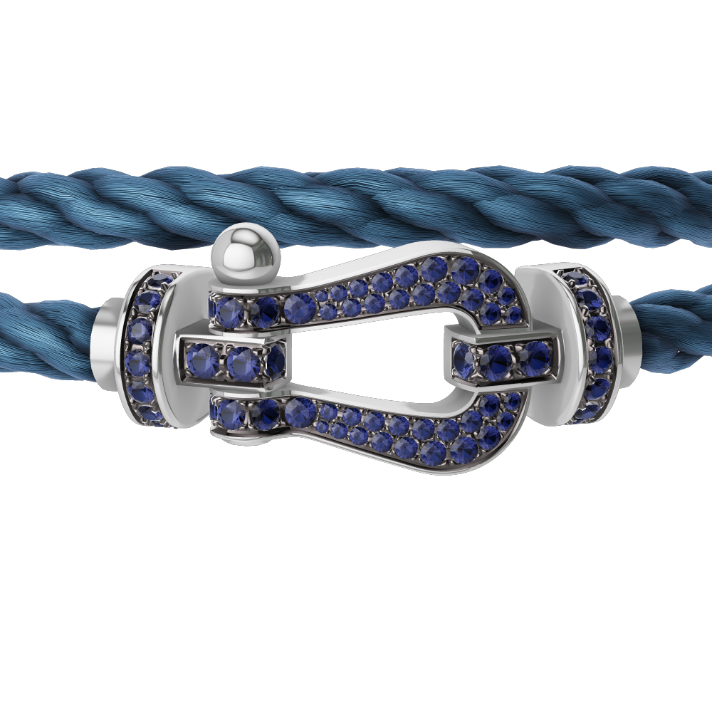 FRED FORCE 10 BRACELET Stainless steel and gold plating WHITE GOLD AND BLUE SAPPHIRES LARGE MODEL