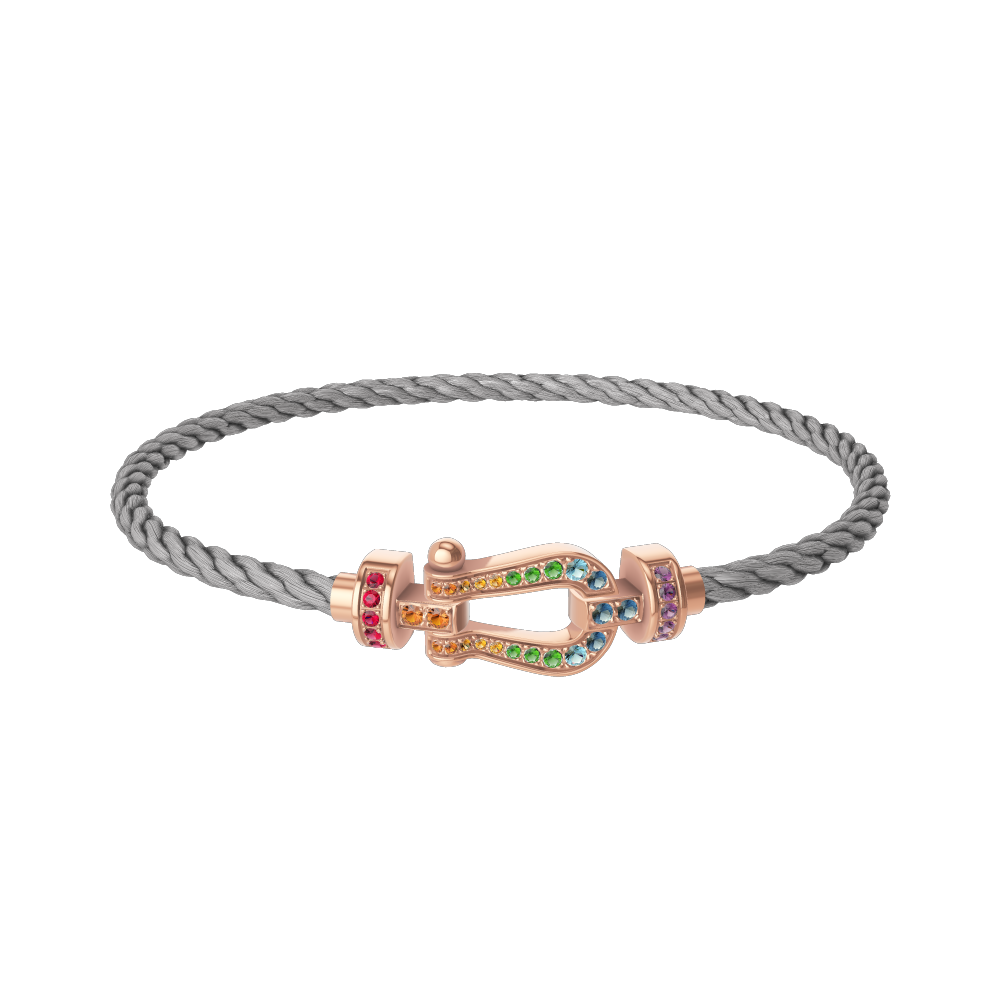 FRED FORCE 10 BRACELET Stainless steel and gold plating PINK GOLD AND COLORED STONES MEDIUM MODEL