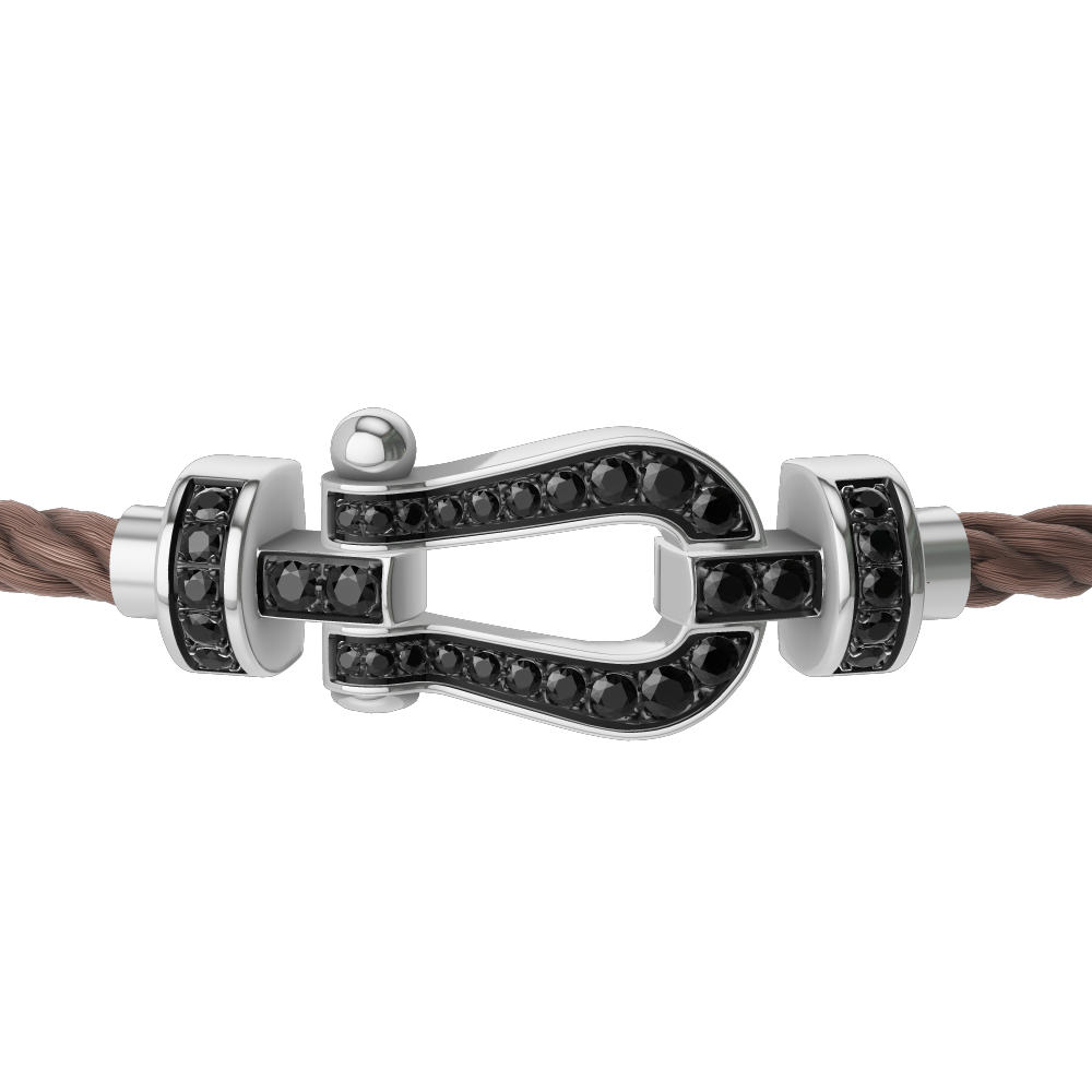 FRED FORCE 10 BRACELET Stainless steel and gold plating WHITE GOLD AND BLACK DIAMONDS MEDIUM MODEL