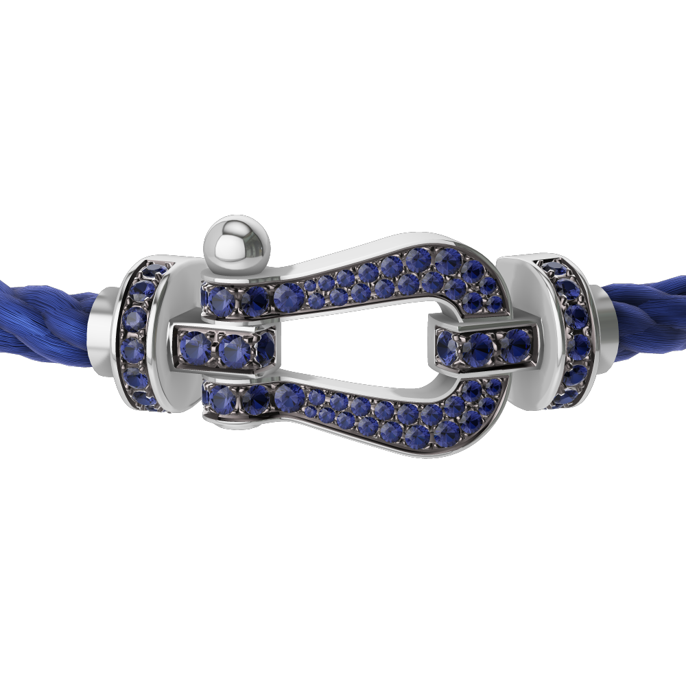 FRED FORCE 10 BRACELET Stainless steel and gold plating WHITE GOLD AND BLUE SAPPHIRES LARGE MODEL
