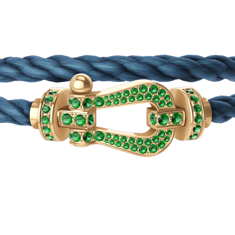FRED FORCE 10 BRACELET Stainless steel and gold plating YELLOW GOLD AND EMERALDS LARGE MODEL