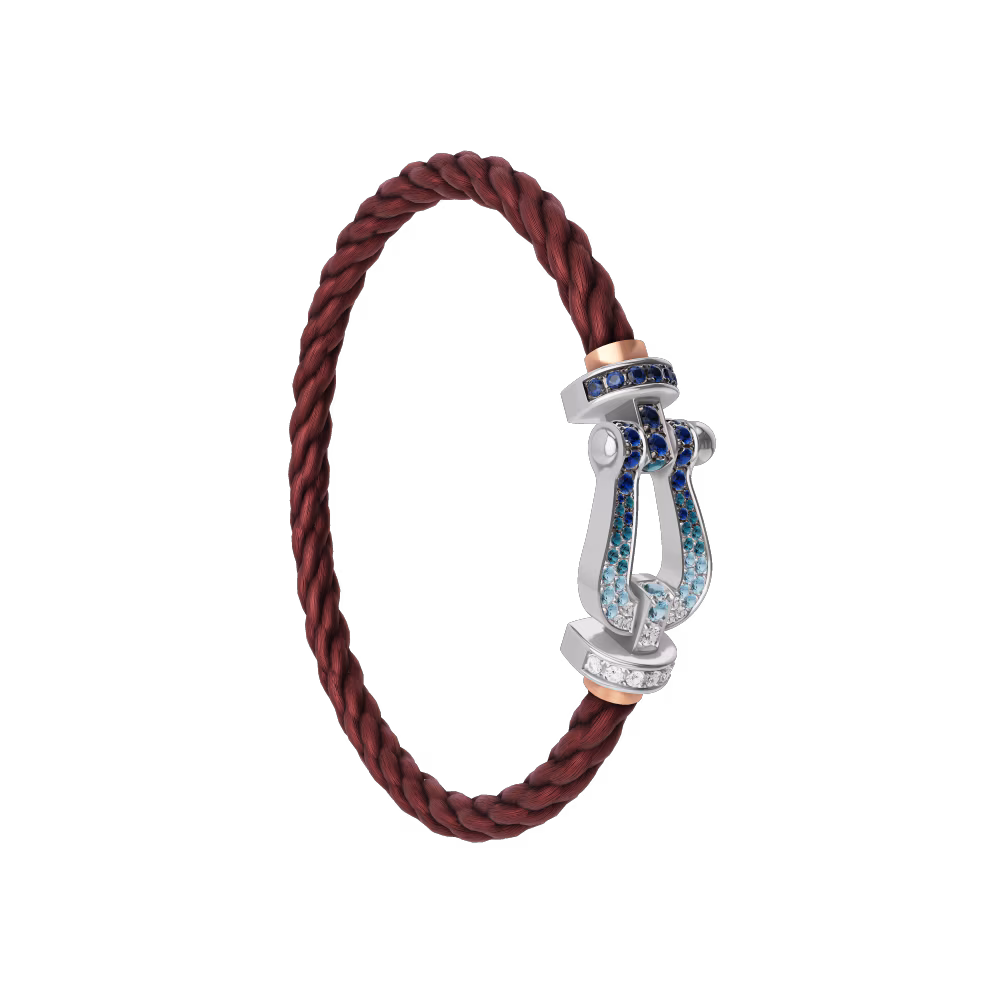 FRED FORCE 10 BRACELET LARGE MODEL Stainless steel and gold plating WHITE GOLD DIAMOND PAVED AND COLORED STONES