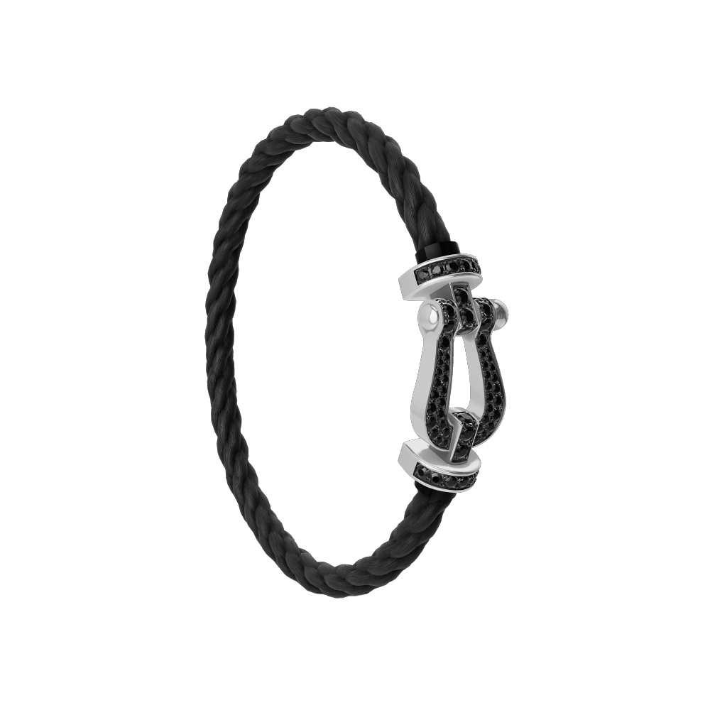 FRED FORCE 10 BRACELET Stainless steel and gold plating WHITE GOLD AND BLACK DIAMONDS LARGE MODEL