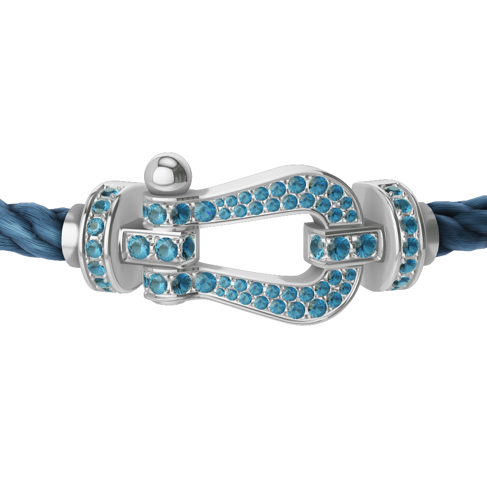FRED FORCE 10 BRACELET LARGE MODEL Stainless steel and gold plating WHITE GOLD BLUE TOPAZ PAVED