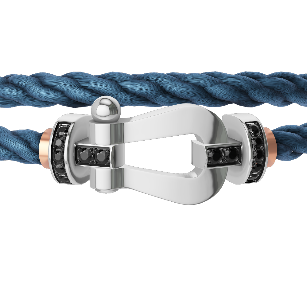 FRED FORCE 10 BRACELET Stainless steel and gold plating WHITE GOLD AND BLACK DIAMONDS LARGE MODEL