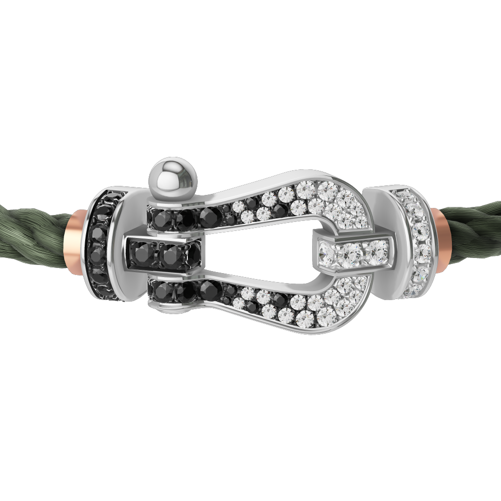 FRED FORCE 10 BRACELET Stainless steel and gold plating WHITE GOLD AND BLACK AND WHITE DIAMONDS LARGE MODEL